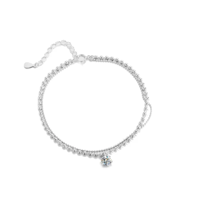 Moissanite beaded bracelet for women, S925 sterling silver, simple, stylish, and luxurious double-layer bracelet, versatile.