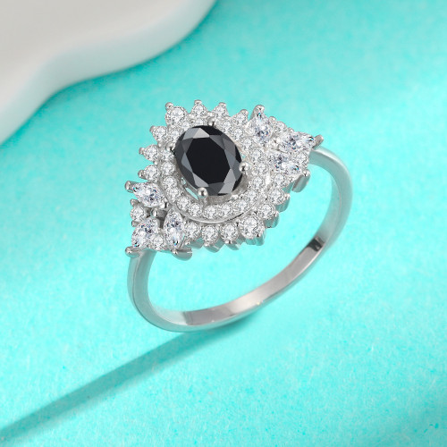 S925 Sterling Silver Egg-Shaped Moissanite Diamond Women's Ring, High-End Fully Paved Fashionable Elegant Ring