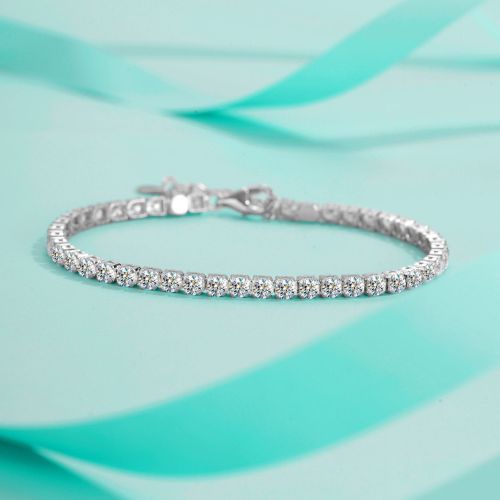 S925 Sterling Silver Moissanite Round Diamond Tennis Bracelet for Women, Hip Hop Trendy Single Bracelet