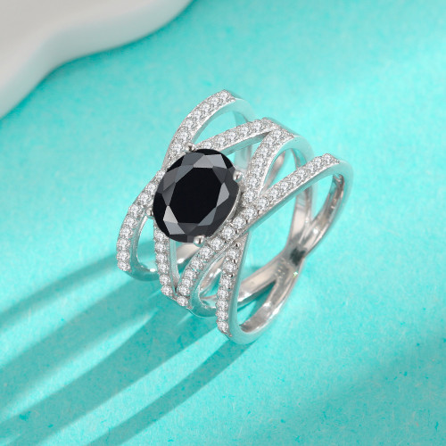 S925 Sterling Silver Moissanite Oval Diamond Ring, High-End Fashionable and Elegant, Crossed Colorful Dodo Egg Ring