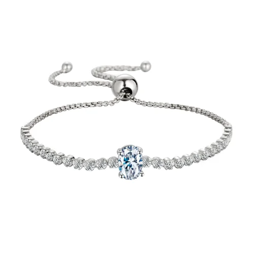 Oval Moissanite Bracelet for Women, S925 Sterling Silver, Simple, Stylish, Light Luxury, Niche Design, Trendy and Unique