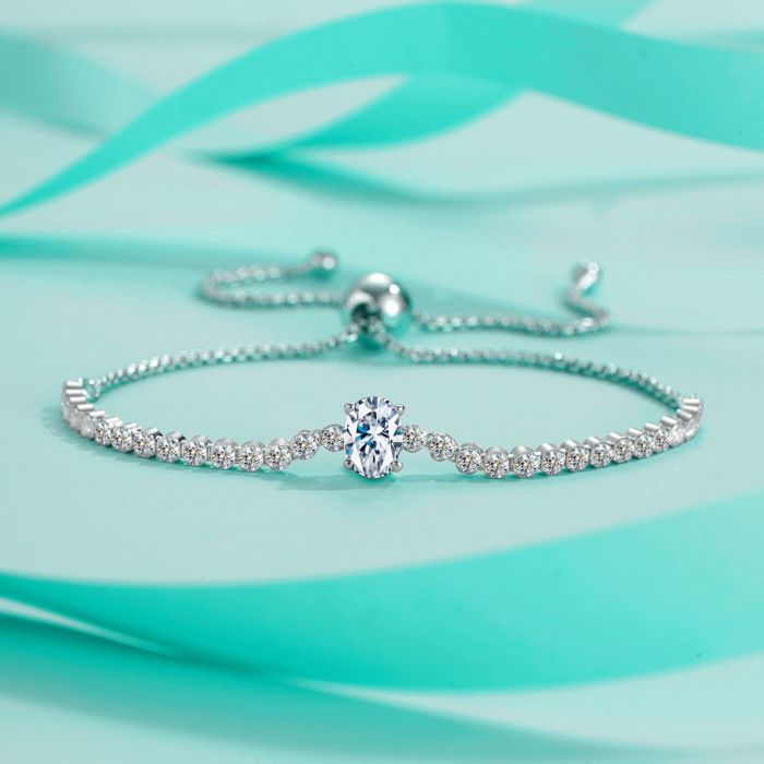 Oval Moissanite Bracelet for Women, S925 Sterling Silver, Simple, Stylish, Light Luxury, Niche Design, Trendy and Unique
