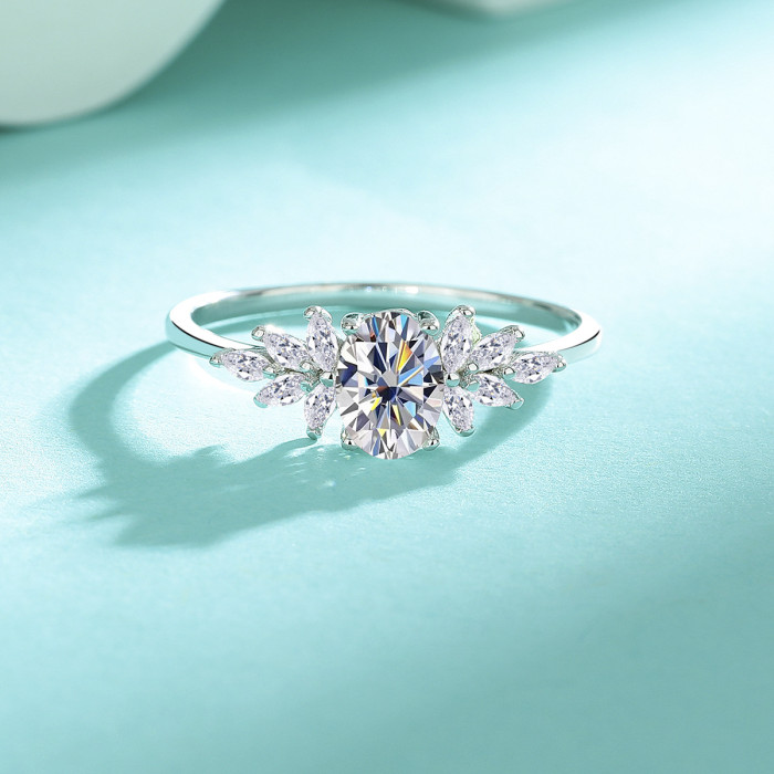 S925 Sterling Silver Moissanite Ring: A luxurious, elegant, and fashionable ring with 5*7D color fancy-shaped diamonds.