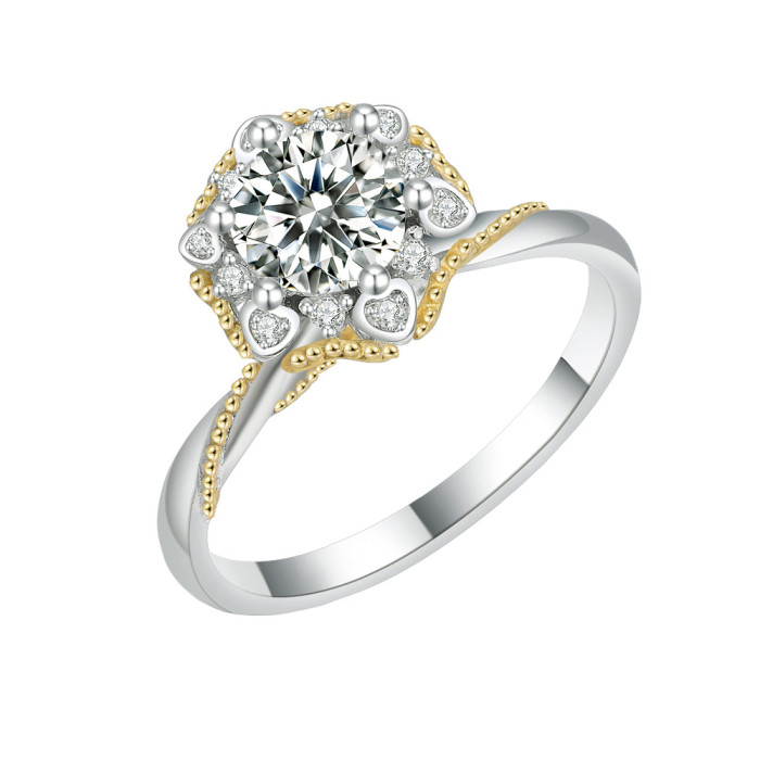S925 Moissanite Vine Bud Ring Two-Tone Hand-Held Flower Ring