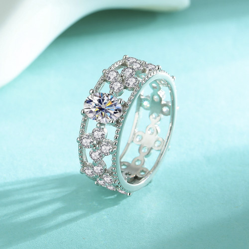S925 Sterling Silver Gold-Plated Micro-Set Warm Tea-Colored Cold Style Moissanite Ring Fashion  Ring