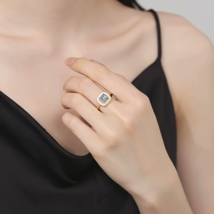 European and American style S925 sterling silver princess-cut moissanite women's jewelry, high-end square ring, fashionable open ring