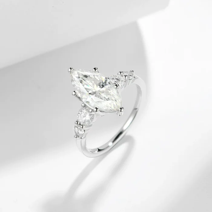 S925 Sterling Silver Marquise Moissanite 3-Carat Fancy-Shaped Diamond Ring - High-End Fashion Women's Ring