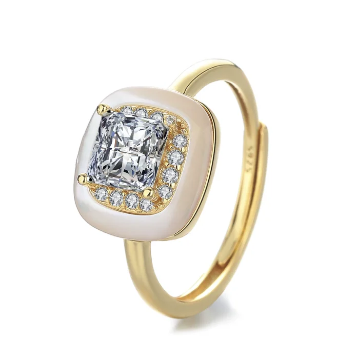 European and American style S925 sterling silver princess-cut moissanite women's jewelry, high-end square ring, fashionable open ring