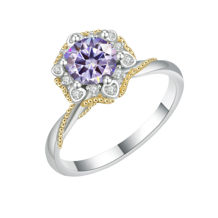 S925 Moissanite Vine Bud Ring Two-Tone Hand-Held Flower Ring