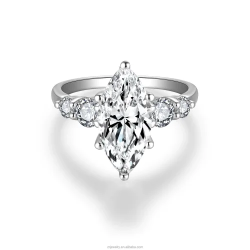 S925 Sterling Silver Marquise Moissanite 3-Carat Fancy-Shaped Diamond Ring - High-End Fashion Women's Ring