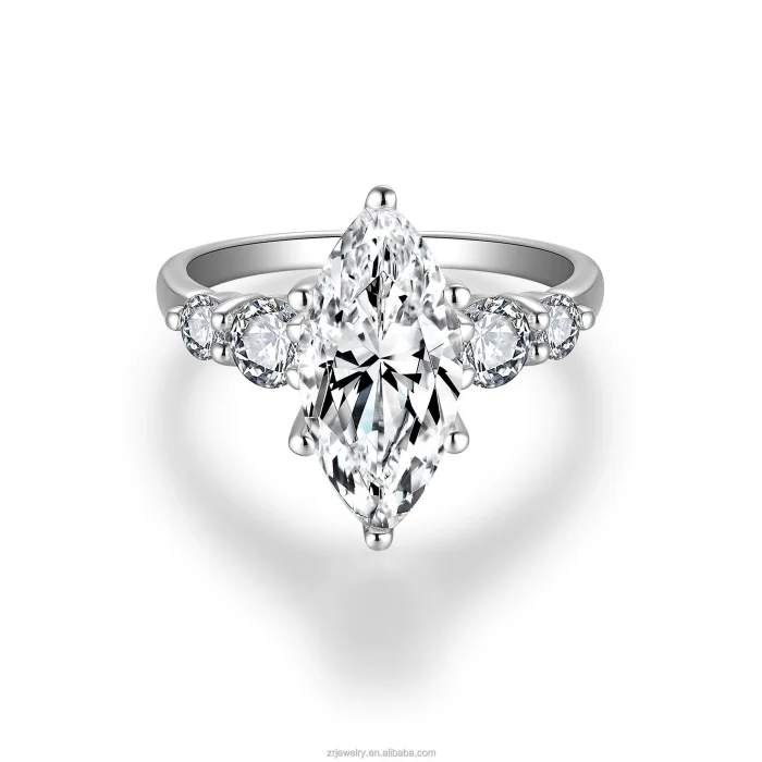 S925 Sterling Silver Marquise Moissanite 3-Carat Fancy-Shaped Diamond Ring - High-End Fashion Women's Ring