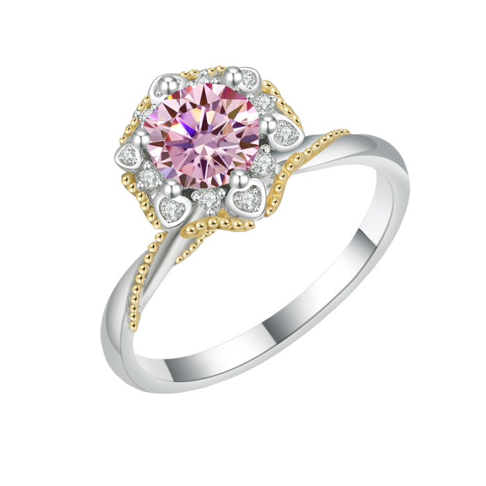 S925 Moissanite Vine Bud Ring Two-Tone Hand-Held Flower Ring