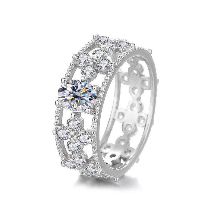 S925 Sterling Silver Gold-Plated Micro-Set Warm Tea-Colored Cold Style Moissanite Ring Fashion  Ring