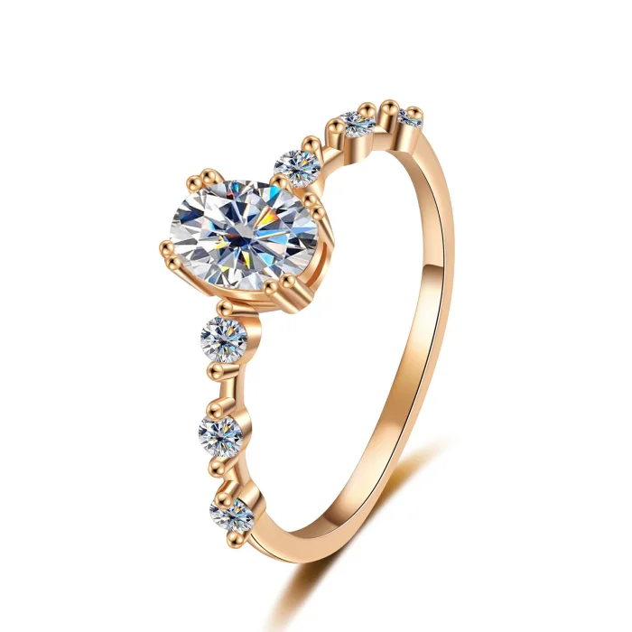 S925 Sterling Silver Oval Ring with Moissanite - Women's Engagement Ring