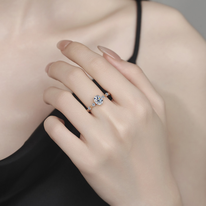 S925 Sterling Silver Oval Ring with Moissanite - Women's Engagement Ring
