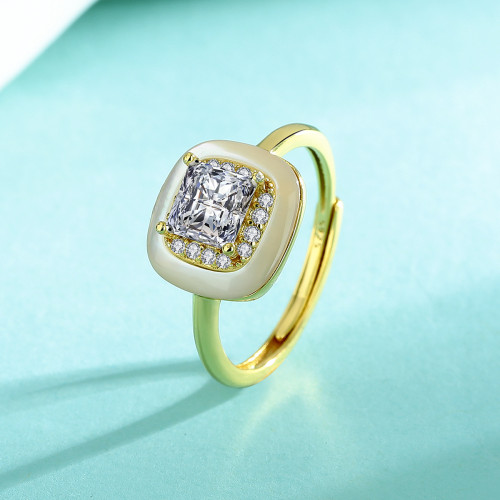 European and American style S925 sterling silver princess-cut moissanite women's jewelry, high-end square ring, fashionable open ring