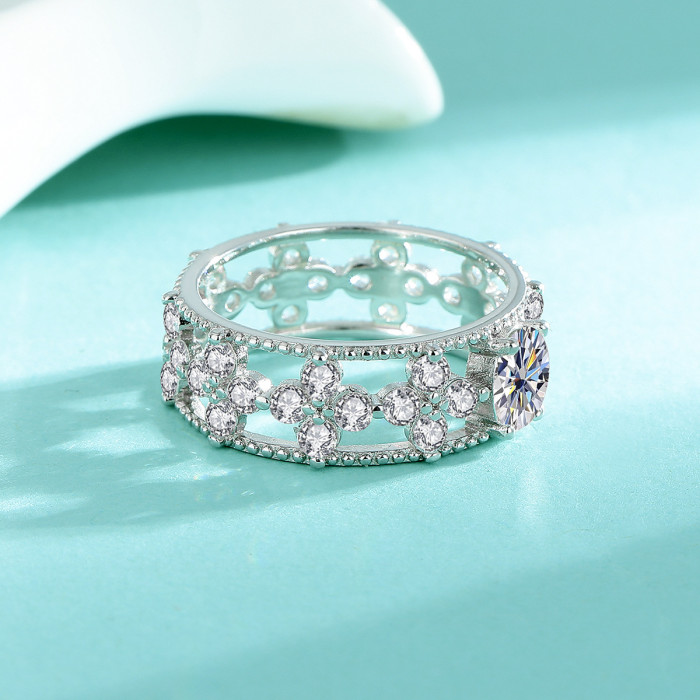 S925 Sterling Silver Gold-Plated Micro-Set Warm Tea-Colored Cold Style Moissanite Ring Fashion  Ring