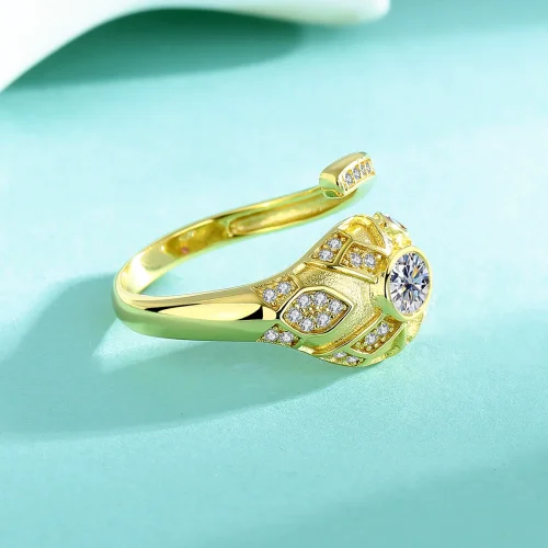 S925 Sterling Silver Moissanite Elegant and Stylish Snake Ring, 18K Gold Plated Peach Pink Snake Ring