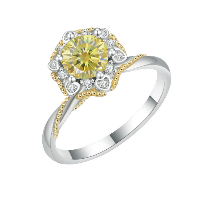 S925 Moissanite Vine Bud Ring Two-Tone Hand-Held Flower Ring