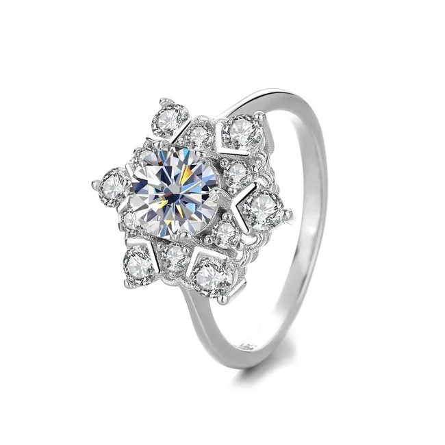 S925 Sterling Silver Moissanite Flower Ring, Full Diamond Design, High-End Fashionable and Versatile, Bestselling Jewelry