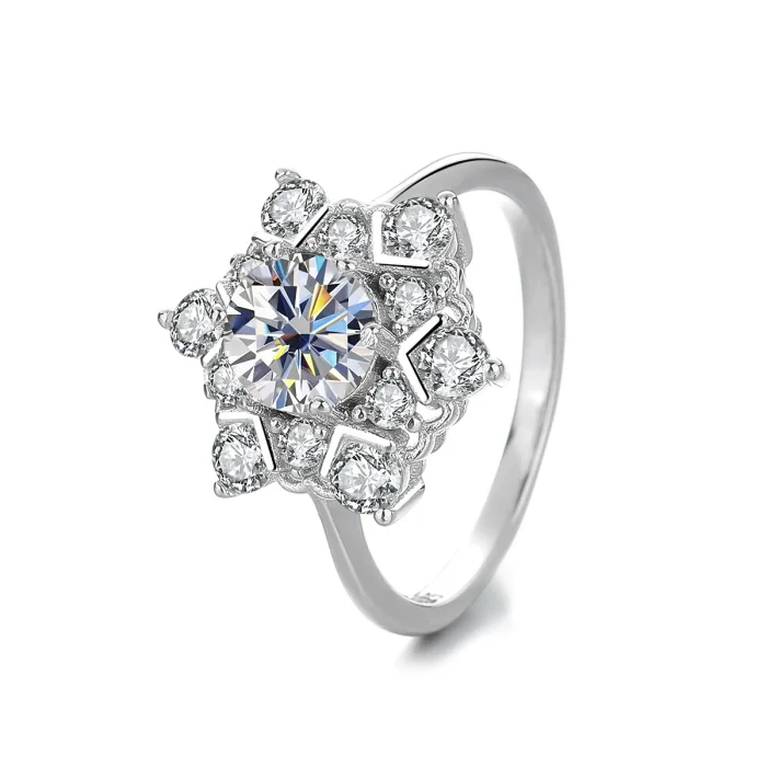 S925 Sterling Silver Moissanite Flower Ring, Full Diamond Design, High-End Fashionable and Versatile, Bestselling Jewelry