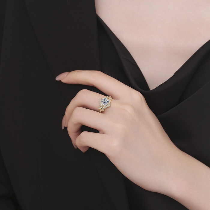 S925 Sterling Silver Moissanite Zircon Ring, High-End Fashionable and Elegant Finger Jewelry
