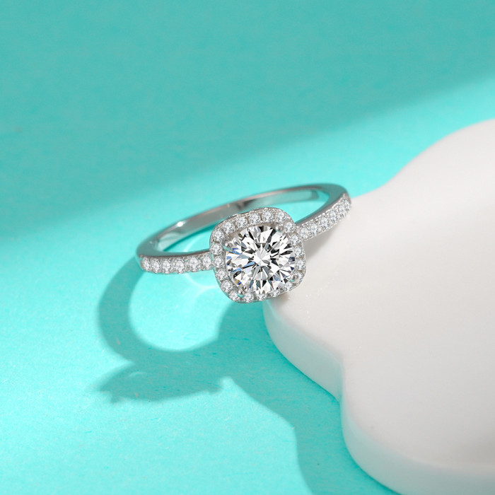 S925 Sterling Silver Moissanite Ring, Versatile Fashionable Small Square Candy Ring for Women