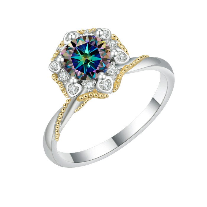 S925 Moissanite Vine Bud Ring Two-Tone Hand-Held Flower Ring