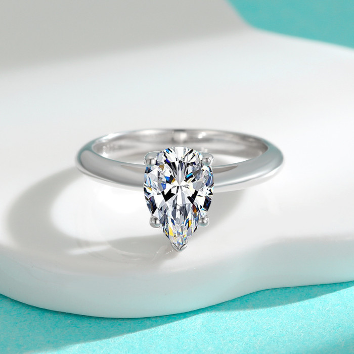 S925 Sterling Silver Moissanite Teardrop Minimalist Ring for Women - Fashionable, Light Luxury, Versatile, High-End Silver Accessory