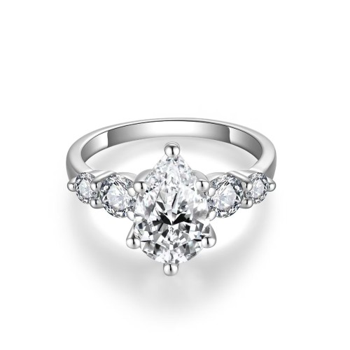 S925 Sterling Silver Teardrop Moissanite Diamond Ring - Exquisite and High-End Fashionable Women's Ring