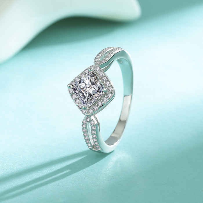 S925 Sterling Silver Moissanite Simulated Diamond Ring Princess Cut Fashionable High-End Versatile Jewelry
