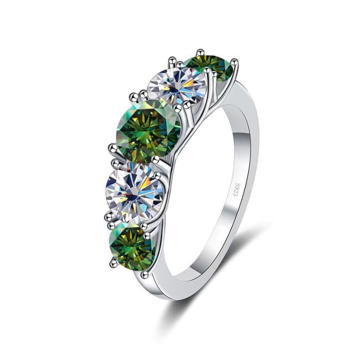 S925 Sterling Silver Moissanite Colored Diamond Ring, Fashionable and Versatile Full-Pavé Ring