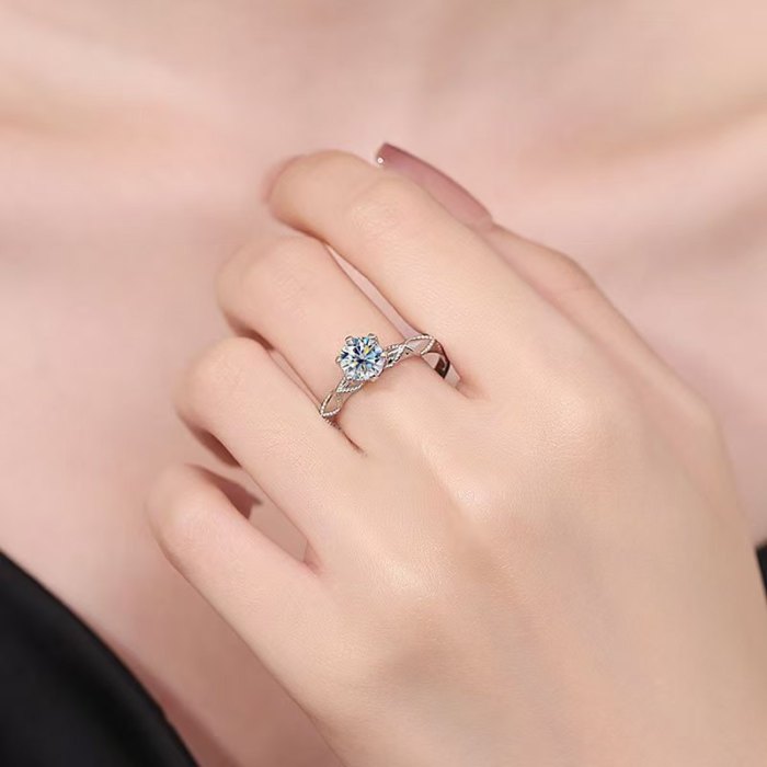 S925 Moissanite 1-Carat Lattice Ring Luxury Fashion D-Color Engagement Ring