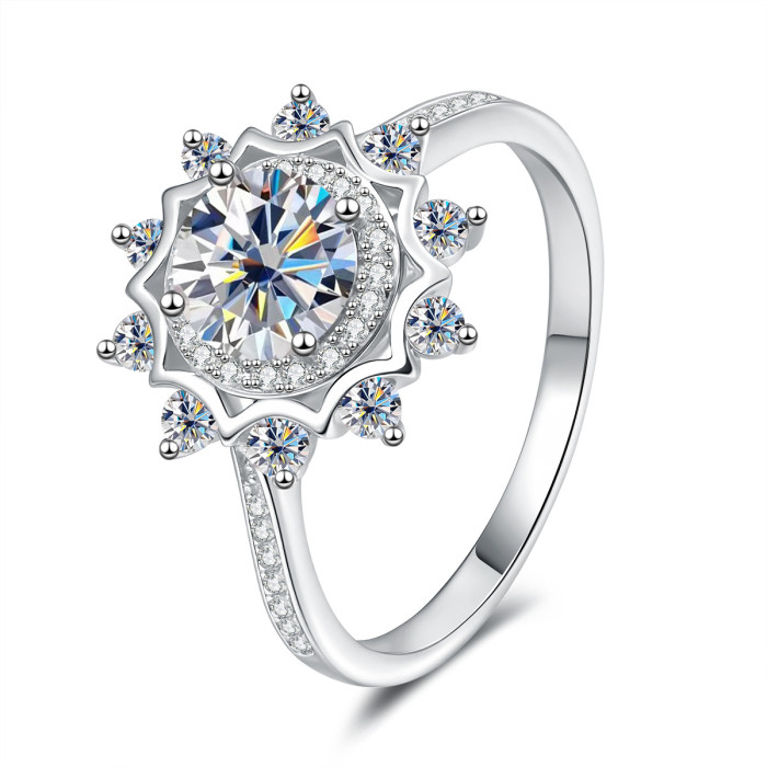S925 Sterling Silver High-End Fashion Sunflower Moissanite Diamond Ring for Women