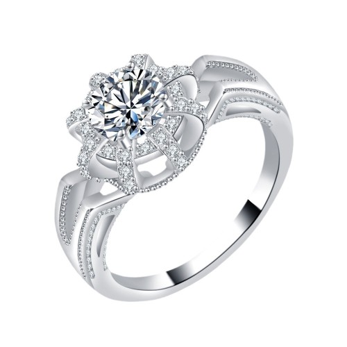S925 Sterling Silver Moissanite Ring Plated with 18k Gold, High-End Fashion Diamond Ring for Women, Full-Pavé Petal Design