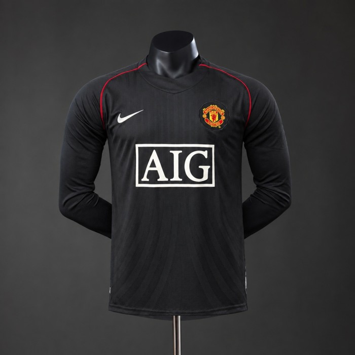 Man United Away Jersey 2007-2008 Retro Long Sleeve Football Kit Soccer Shirt