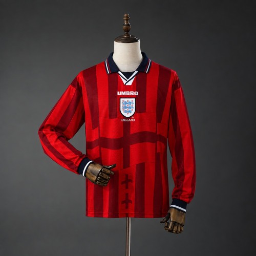 England Jersey 1998 Away Long Sleeves Retro Football Kit Soccer Shirt