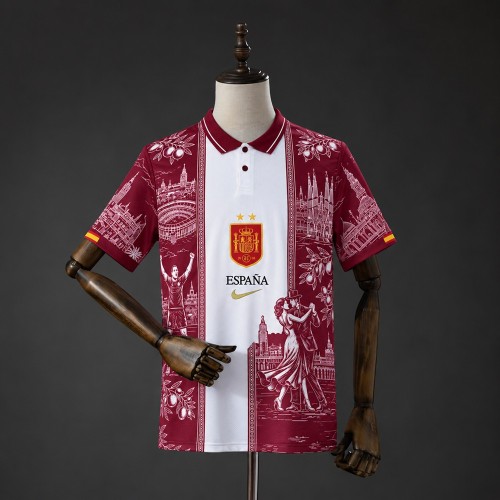 Spain Jersey 2026 Red and White Polo Football Kit Soccer Shirt