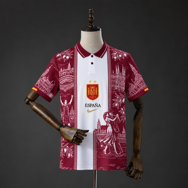 Spain Jersey 2026 Red and White Polo Football Kit Soccer Shirt