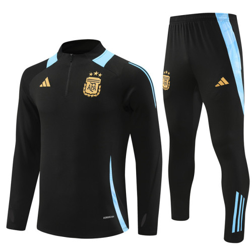 2425 Argentina Black 1/4 Zipper Training Suit