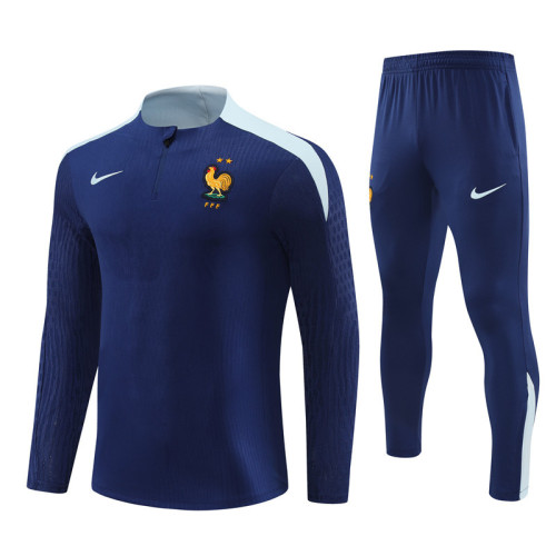 2425 France Navy Blue 1/4 Zipper Player Training Suit