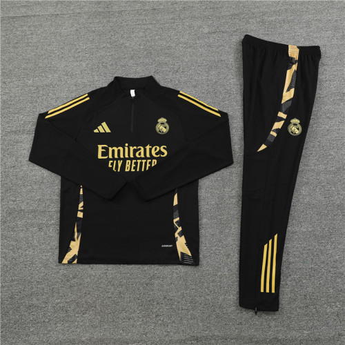 2425 Real Madrid Black Golden 1/4 Zipper Training Suit