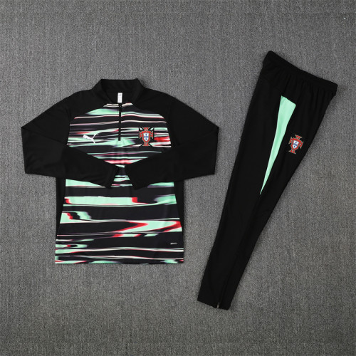 2526 Portugal Green Black 1/4 Zipper Training Suit