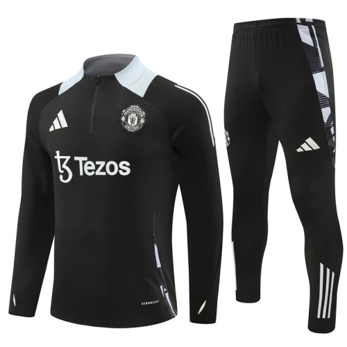 2425 Manchester United Black 1/4 Zipper Training Suit
