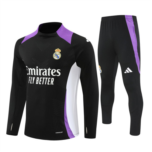 2425 Real Madrid Black Purple 1/4 Zipper Player Training Suit