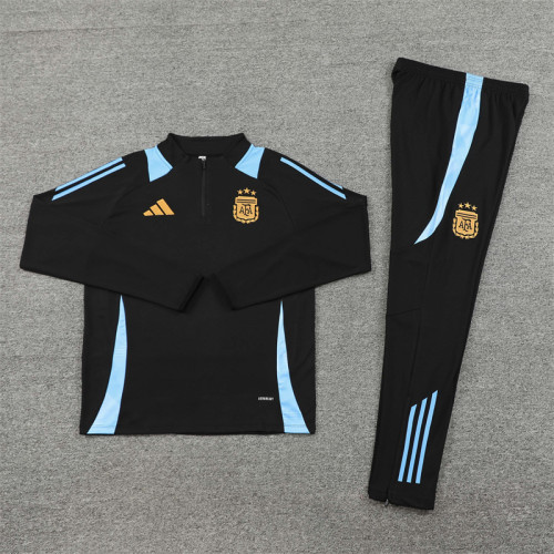 2425 Argentina Black 1/4 Zipper Training Suit