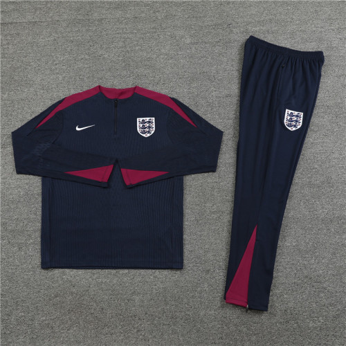 2425 England Navy Blue 1/4 Zipper Player Training Suit