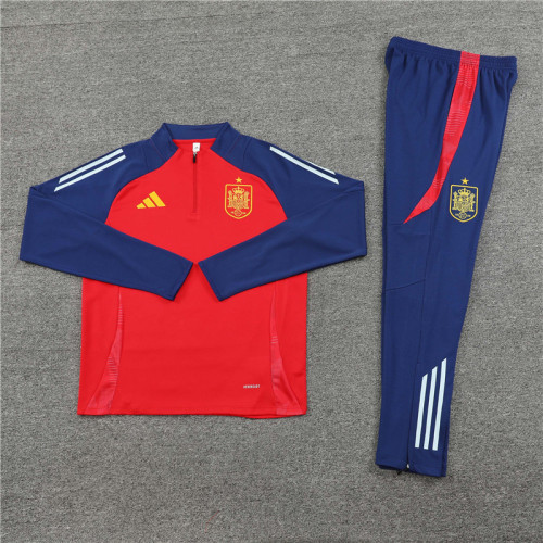 2425 Spain Red 1/4 Zipper Training Suit