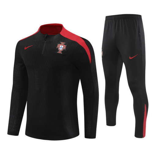 2425 Portugal Black 1/4 Zipper Player Training Suit