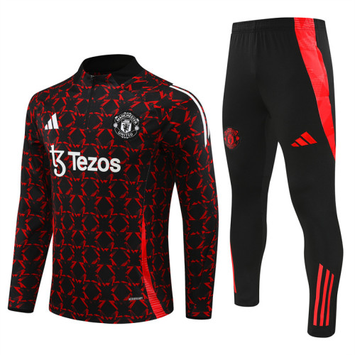 2425 Manchester United Red Black 1/4 Zipper Training Suit
